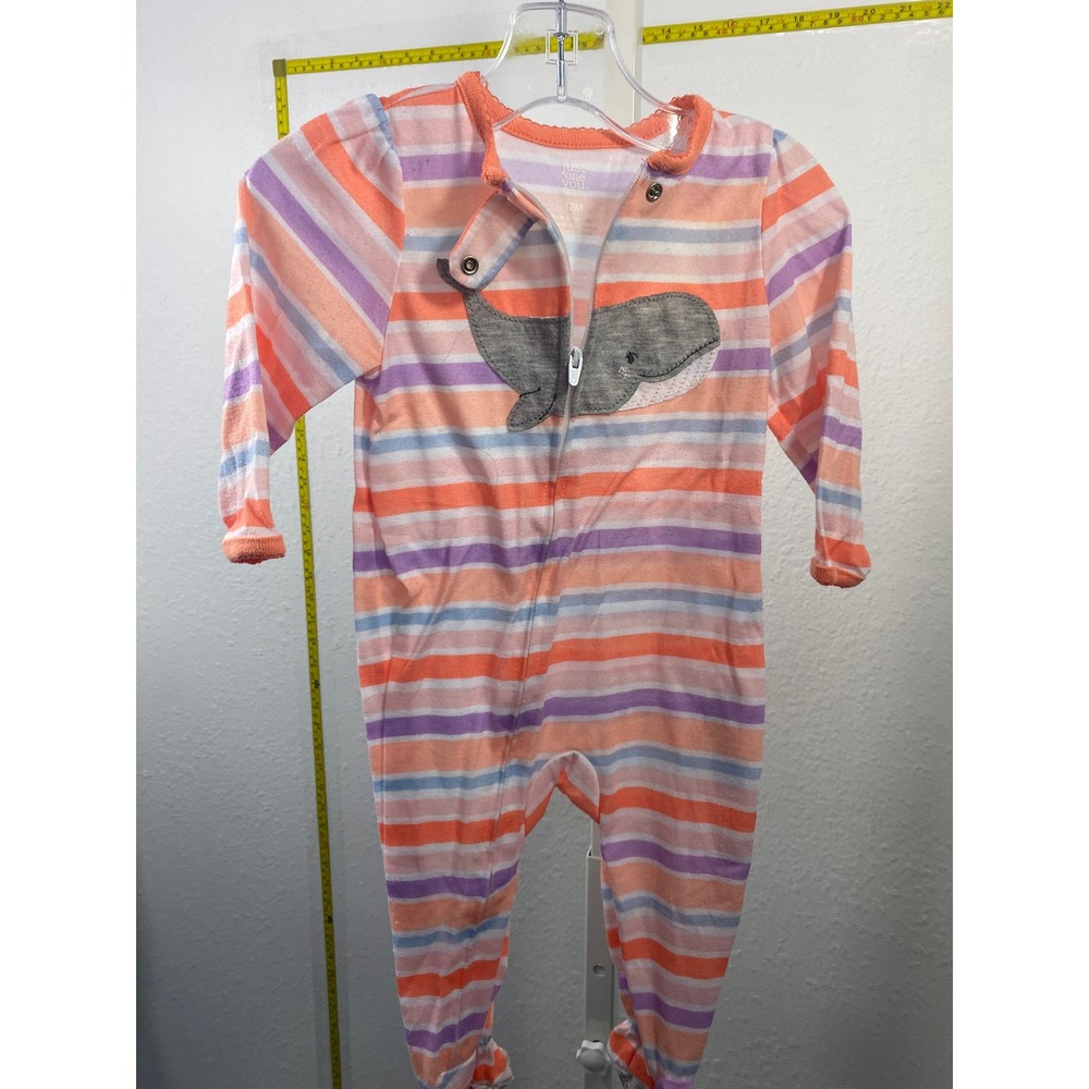 Just One You Carters Baby Girl 12M Orange Purple Striped Whale Zip Footed Pajama